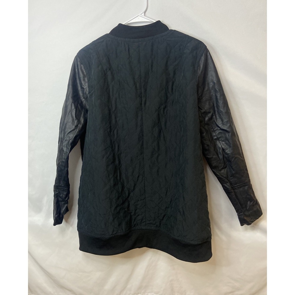 DKNY Jeans Womens Quilted Bomber Jacket Coat Moto Zip Front Long Sleeve Black XL - Picture 3 of 16